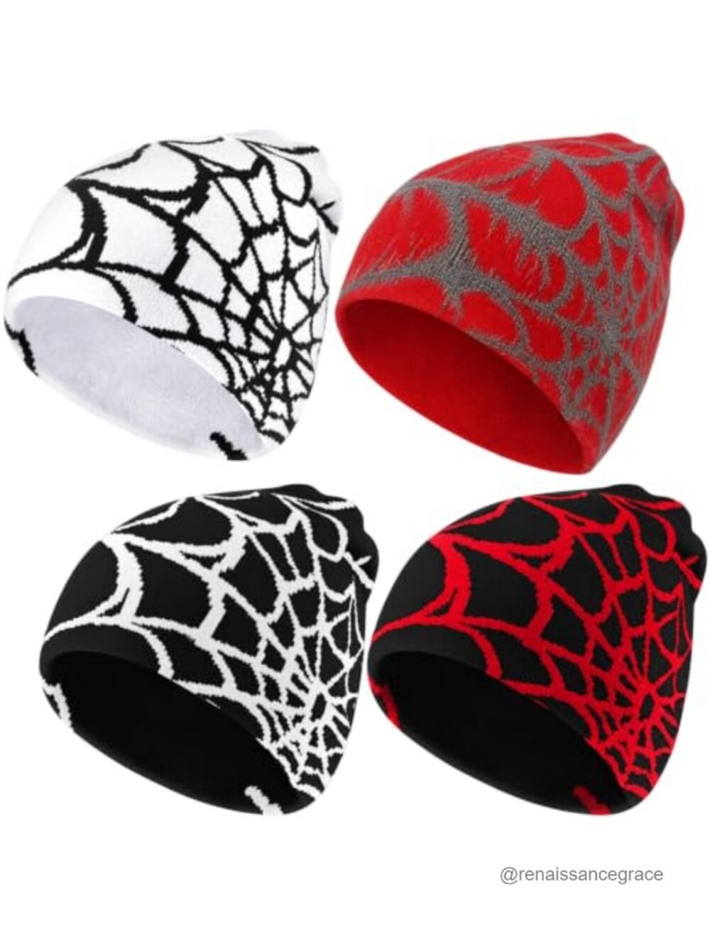 Y2K Spider Web Beanies 4 Pack Knit Acrylic Skullies Goth Streetwear Winter Hat